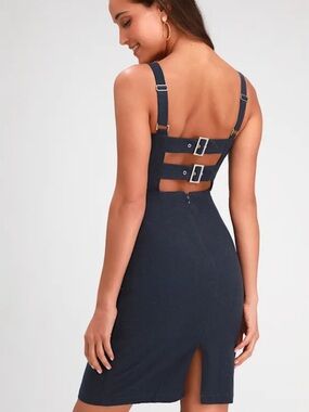 Lulus Joyful Juniper Navy Blue Open Back Midi Dress - Medium